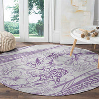 Sharks Couple Dreamy Polynesians Floral Sea Round Carpet Lilac - Polynesian Pride