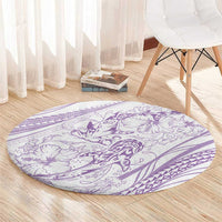 Sharks Couple Dreamy Polynesians Floral Sea Round Carpet Lilac - Polynesian Pride