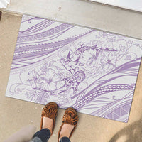 Sharks Couple Dreamy Polynesians Floral Sea Rubber Doormat Lilac - Polynesian Pride