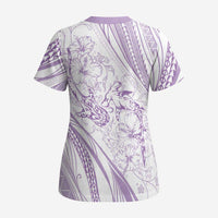 Sharks Couple Dreamy Polynesians Floral Sea Scrub Top Lilac - Polynesian Pride