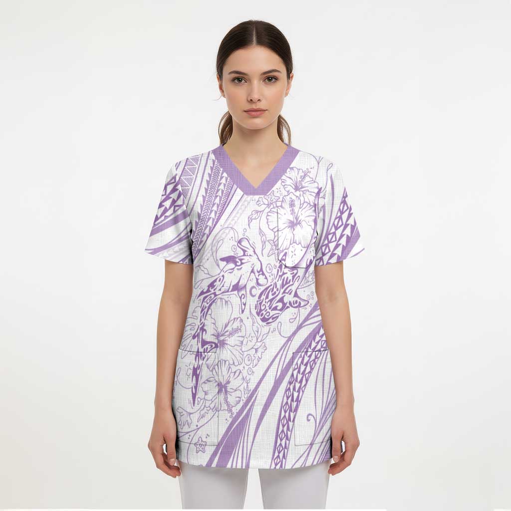 Sharks Couple Dreamy Polynesians Floral Sea Scrub Top Lilac - Polynesian Pride