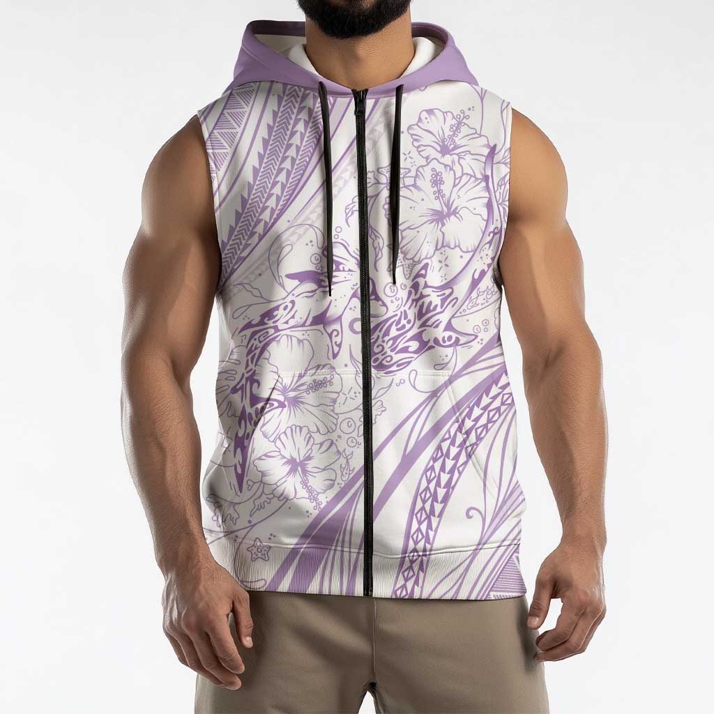 Sharks Couple Dreamy Polynesians Floral Sea Sleeveless Zip Hoodie Lilac - Polynesian Pride