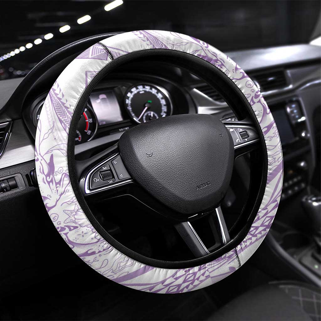 Sharks Couple Dreamy Polynesians Floral Sea Steering Wheel Cover Lilac - Polynesian Pride