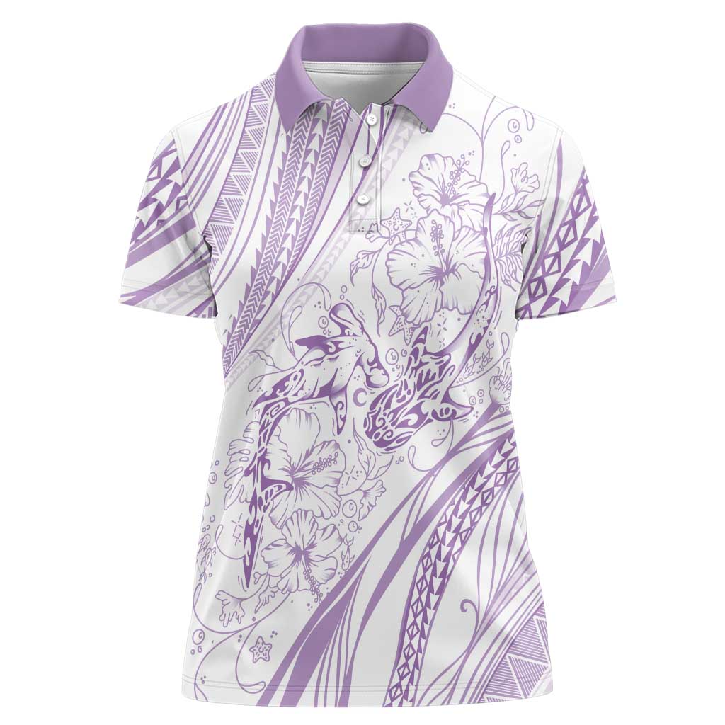 Sharks Couple Dreamy Polynesians Floral Sea Women Polo Shirt Lilac - Polynesian Pride