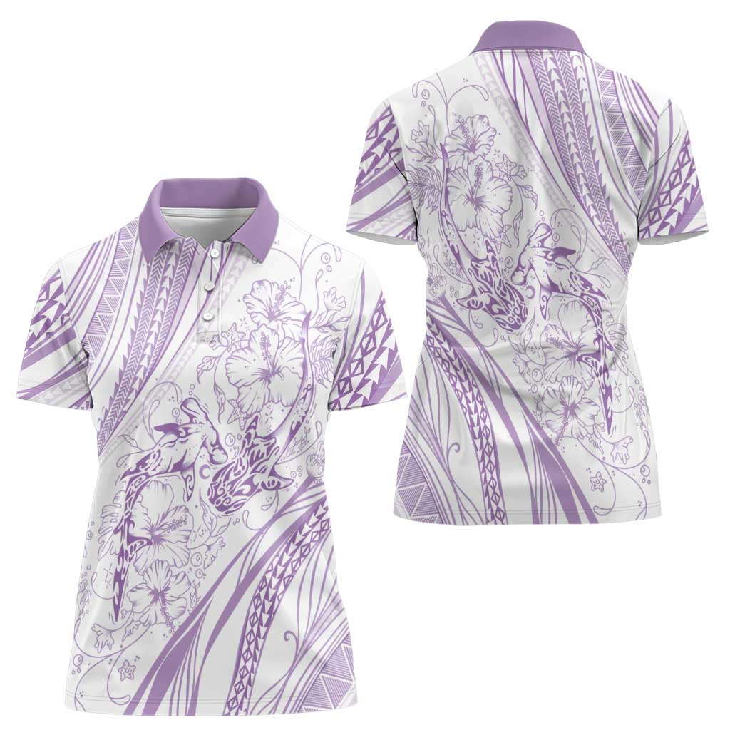Sharks Couple Dreamy Polynesians Floral Sea Women Polo Shirt Lilac - Polynesian Pride