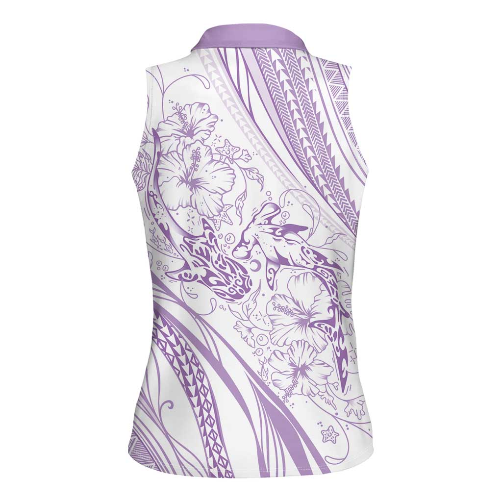 Sharks Couple Dreamy Polynesians Floral Sea Women Sleeveless Polo Shirt Lilac LT7 - Polynesian Pride