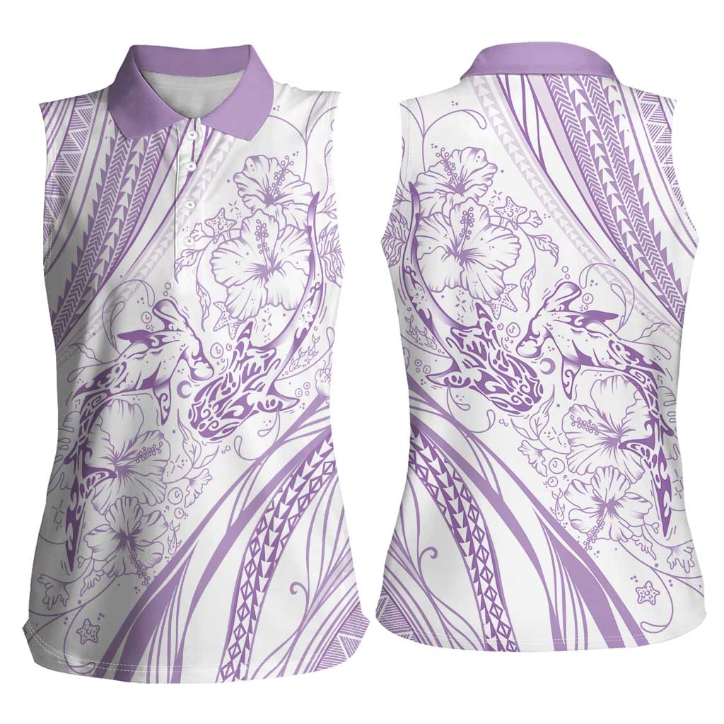 Sharks Couple Dreamy Polynesians Floral Sea Women Sleeveless Polo Shirt Lilac LT7 - Polynesian Pride