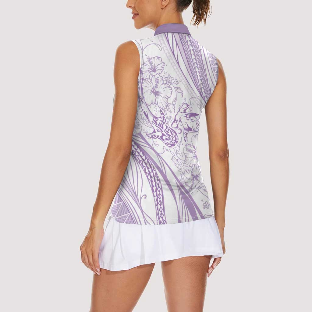 Sharks Couple Dreamy Polynesians Floral Sea Women Sleeveless Polo Shirt Lilac LT7 - Polynesian Pride