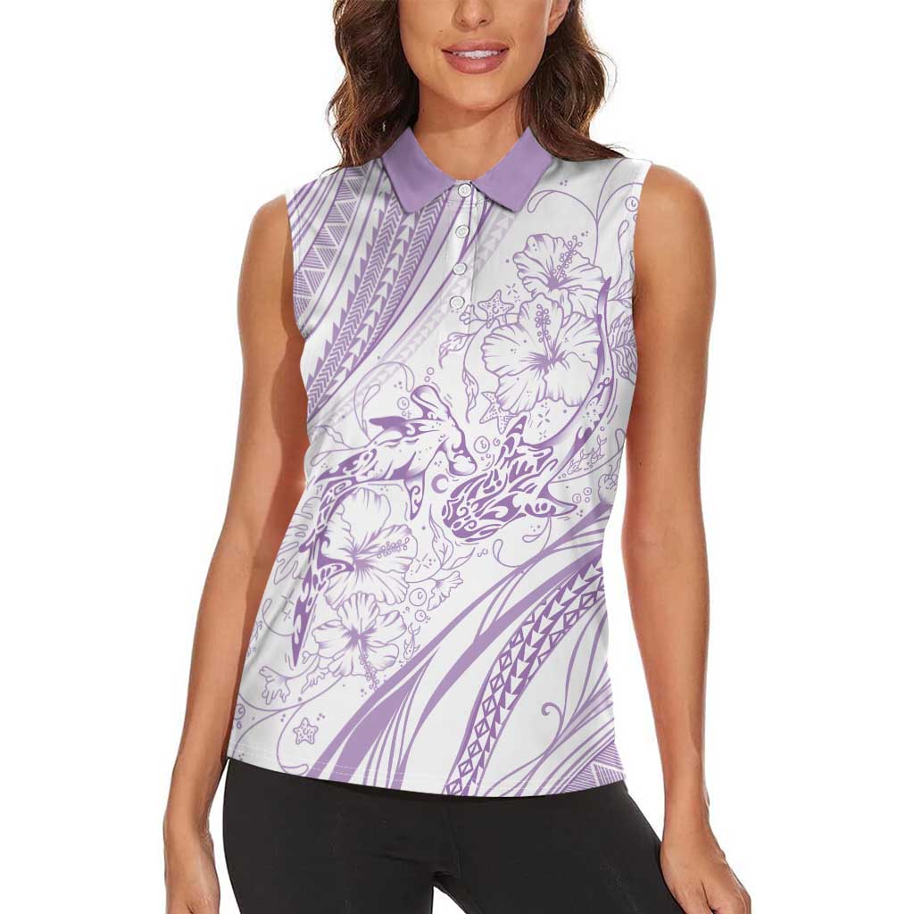 Sharks Couple Dreamy Polynesians Floral Sea Women Sleeveless Polo Shirt Lilac LT7 - Polynesian Pride