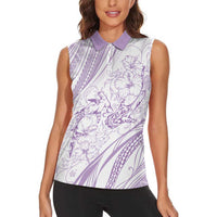 Sharks Couple Dreamy Polynesians Floral Sea Women Sleeveless Polo Shirt Lilac LT7 - Polynesian Pride