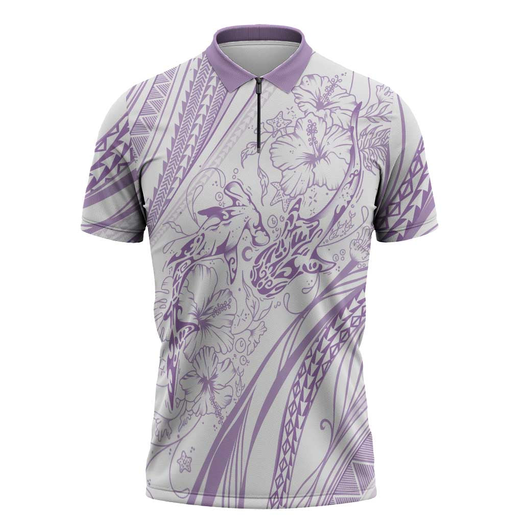 Sharks Couple Dreamy Polynesians Floral Sea Zipper Polo Shirt Lilac LT7 Lilac - Polynesian Pride