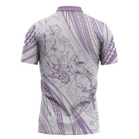Sharks Couple Dreamy Polynesians Floral Sea Zipper Polo Shirt Lilac LT7 - Polynesian Pride