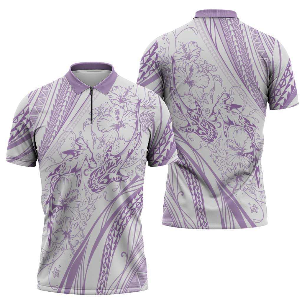 Sharks Couple Dreamy Polynesians Floral Sea Zipper Polo Shirt Lilac LT7 - Polynesian Pride