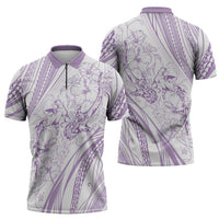 Sharks Couple Dreamy Polynesians Floral Sea Zipper Polo Shirt Lilac LT7 - Polynesian Pride