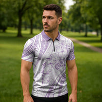 Sharks Couple Dreamy Polynesians Floral Sea Zipper Polo Shirt Lilac LT7 - Polynesian Pride