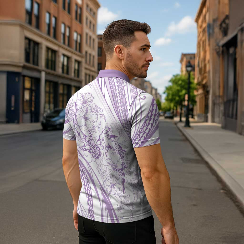 Sharks Couple Dreamy Polynesians Floral Sea Zipper Polo Shirt Lilac LT7 - Polynesian Pride