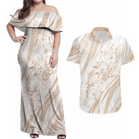 Sharks Couple Dreamy Polynesians Floral Sea Couples Matching Off Shoulder Maxi Dress and Hawaiian Shirt Hazel LT7 Hazel - Polynesian Pride