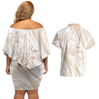 Sharks Couple Dreamy Polynesians Floral Sea Couples Matching Off Shoulder Short Dress and Hawaiian Shirt Hazel LT7 - Polynesian Pride