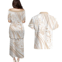 Sharks Couple Dreamy Polynesians Floral Sea Couples Matching Puletasi and Hawaiian Shirt Hazel - Polynesian Pride