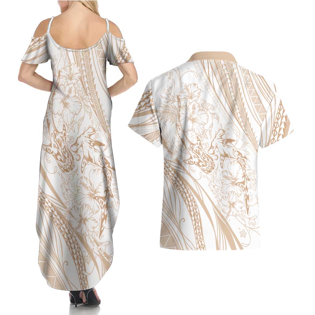 Sharks Couple Dreamy Polynesians Floral Sea Couples Matching Summer Maxi Dress and Hawaiian Shirt Hazel LT7 - Polynesian Pride