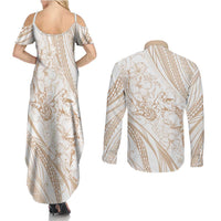 Sharks Couple Dreamy Polynesians Floral Sea Couples Matching Summer Maxi Dress and Long Sleeve Button Shirt Hazel - Polynesian Pride