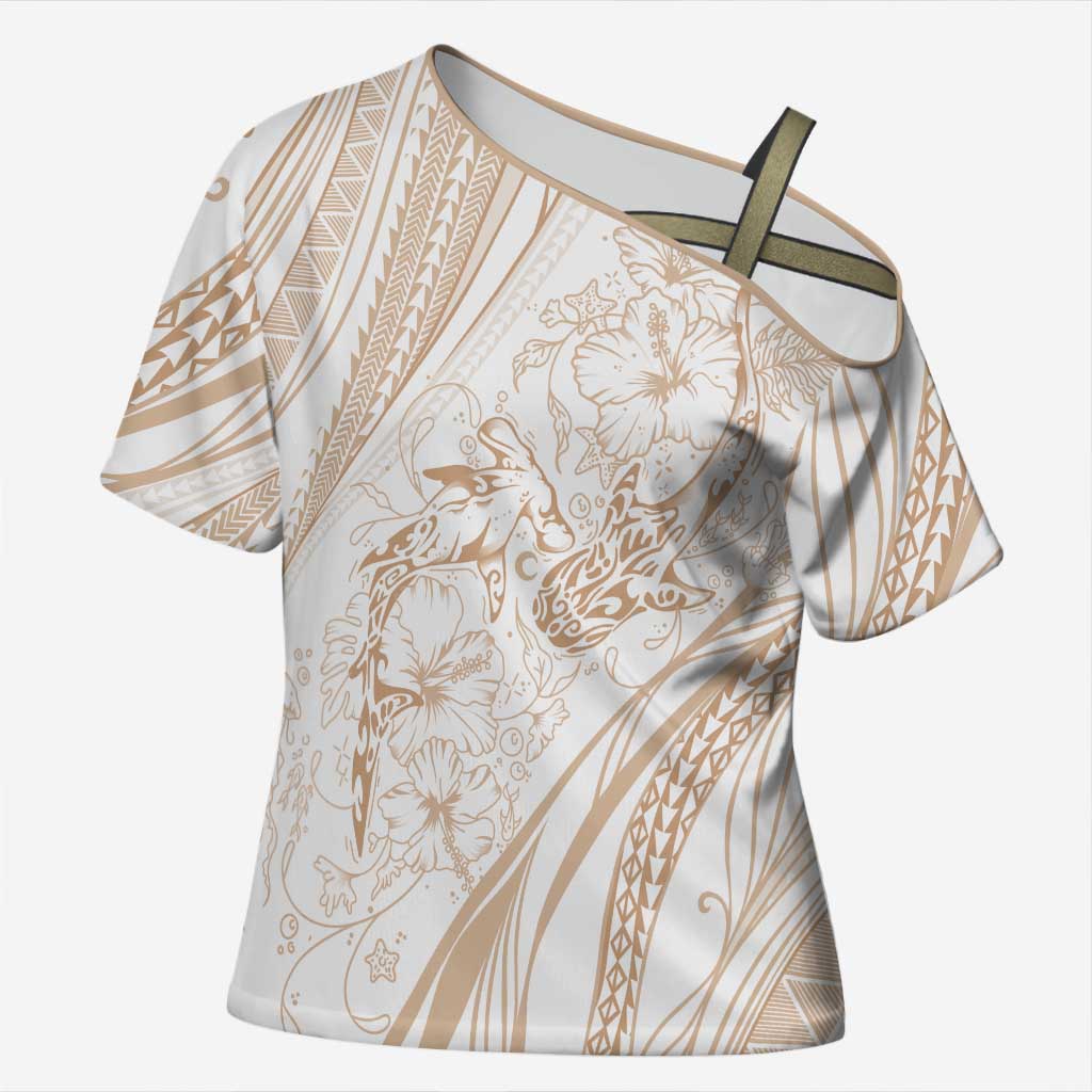 Sharks Couple Dreamy Polynesians Floral Sea Cross Shoulder Shirt Hazel - Polynesian Pride