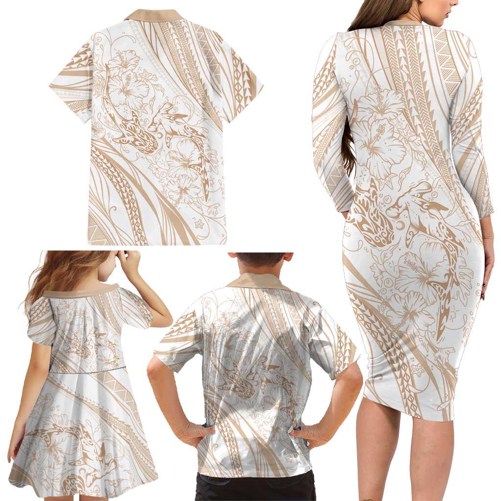 Sharks Couple Dreamy Polynesians Floral Sea Family Matching Long Sleeve Bodycon Dress and Hawaiian Shirt Hazel LT7 - Polynesian Pride