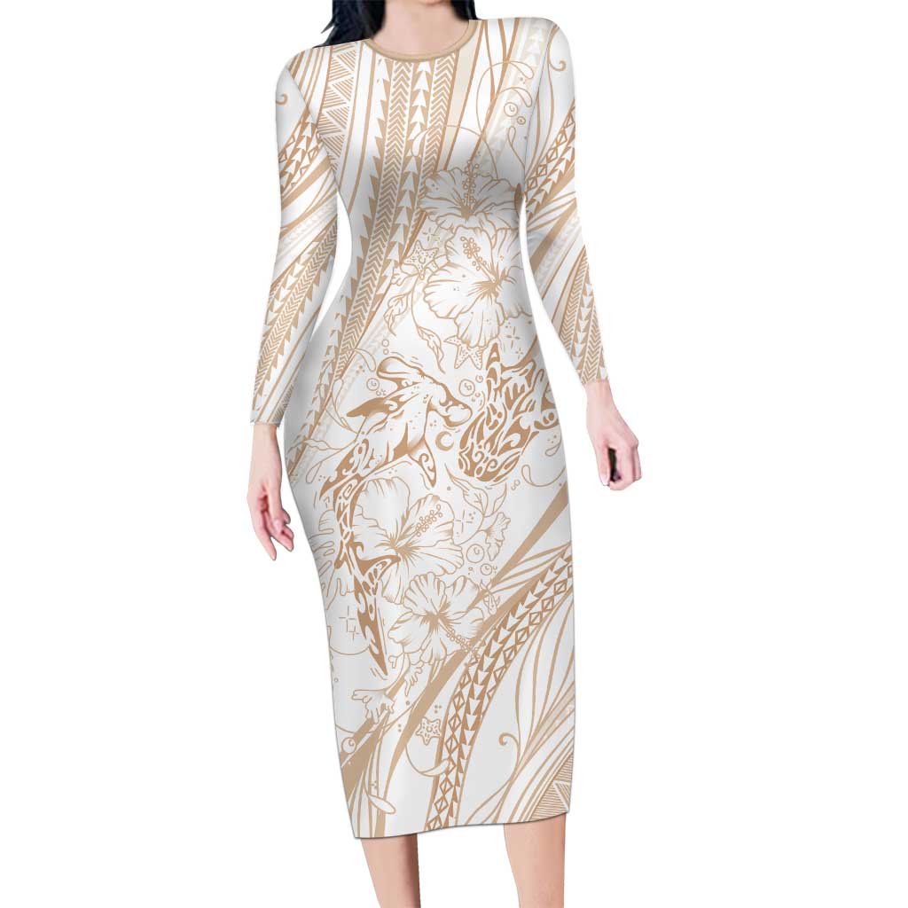 Sharks Couple Dreamy Polynesians Floral Sea Family Matching Long Sleeve Bodycon Dress and Hawaiian Shirt Hazel LT7 Mom's Dress Hazel - Polynesian Pride
