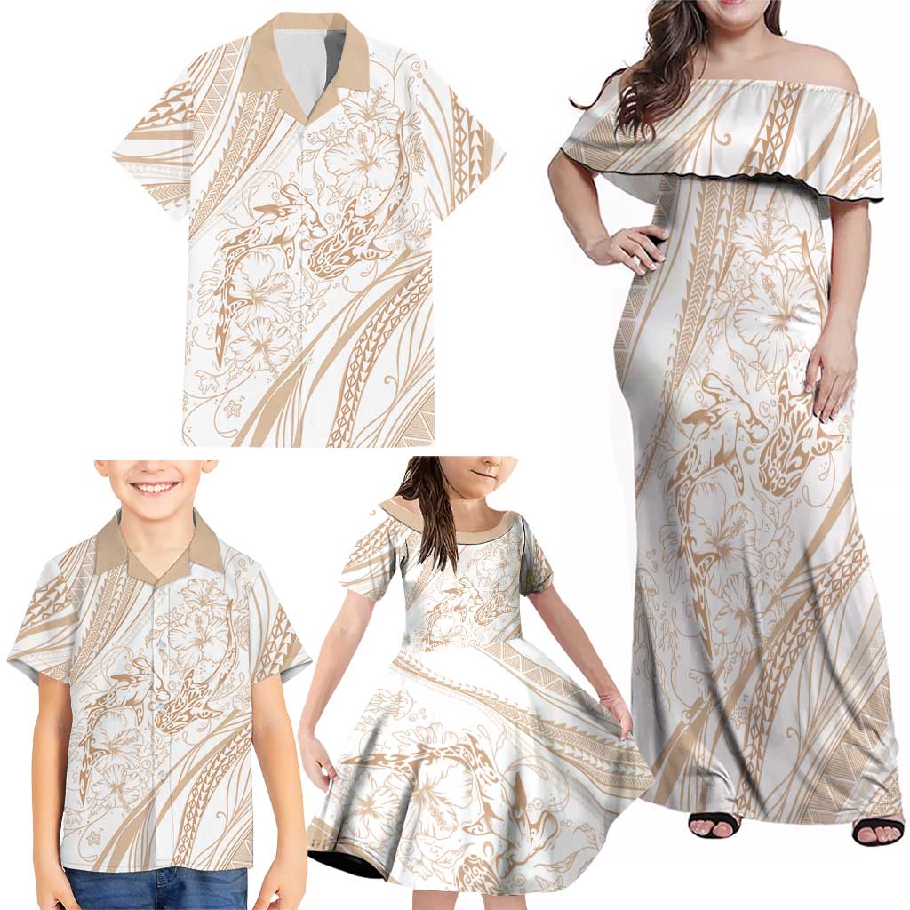 Sharks Couple Dreamy Polynesians Floral Sea Family Matching Off Shoulder Maxi Dress and Hawaiian Shirt Hazel LT7 - Polynesian Pride