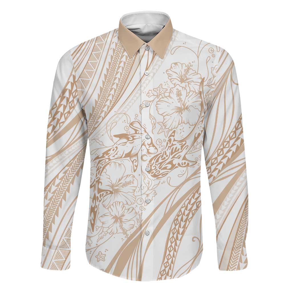 Sharks Couple Dreamy Polynesians Floral Sea Family Matching Off Shoulder Maxi Dress and Hawaiian Shirt Hazel LT7 Dad's Shirt - Long Sleeve Hazel - Polynesian Pride