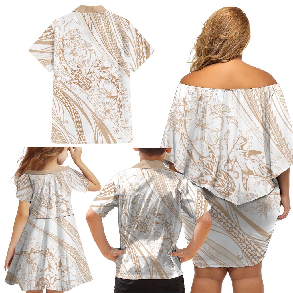 Sharks Couple Dreamy Polynesians Floral Sea Family Matching Off Shoulder Short Dress and Hawaiian Shirt Hazel LT7 - Polynesian Pride