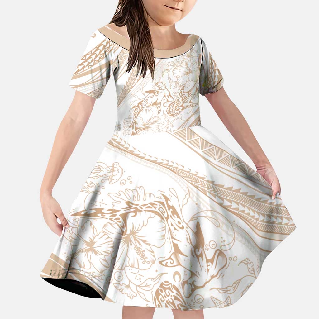 Sharks Couple Dreamy Polynesians Floral Sea Family Matching Puletasi and Hawaiian Shirt Hazel LT7 Daughter's Dress Hazel - Polynesian Pride