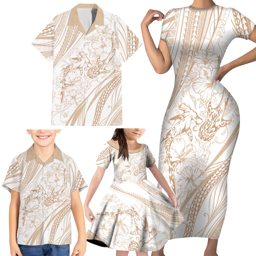 Sharks Couple Dreamy Polynesians Floral Sea Family Matching Short Sleeve Bodycon Dress and Hawaiian Shirt Hazel LT7 - Polynesian Pride
