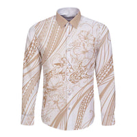 Sharks Couple Dreamy Polynesians Floral Sea Long Sleeve Button Shirt Hazel - Polynesian Pride