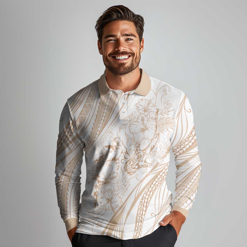 Sharks Couple Dreamy Polynesians Floral Sea Long Sleeve Polo Shirt Hazel - Polynesian Pride