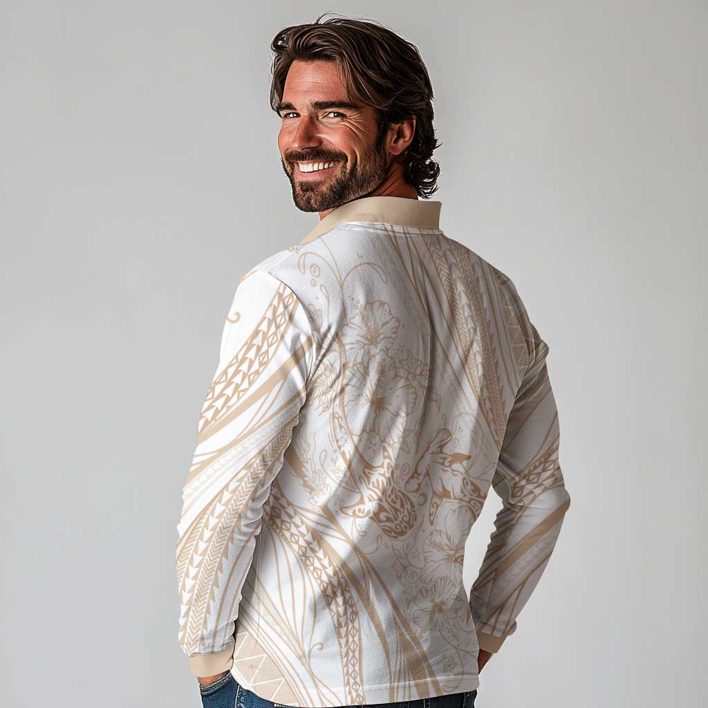 Sharks Couple Dreamy Polynesians Floral Sea Long Sleeve Polo Shirt Hazel - Polynesian Pride