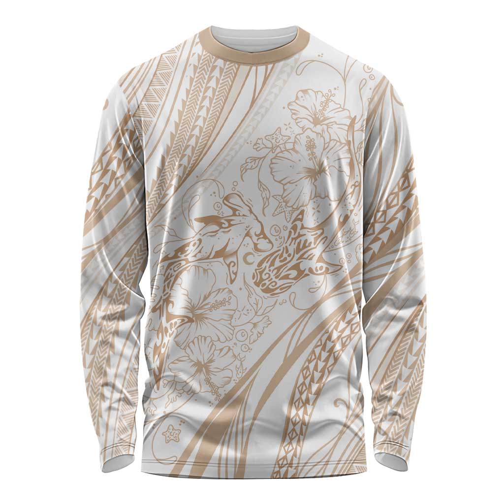 Sharks Couple Dreamy Polynesians Floral Sea Long Sleeve Shirt Hazel - Polynesian Pride