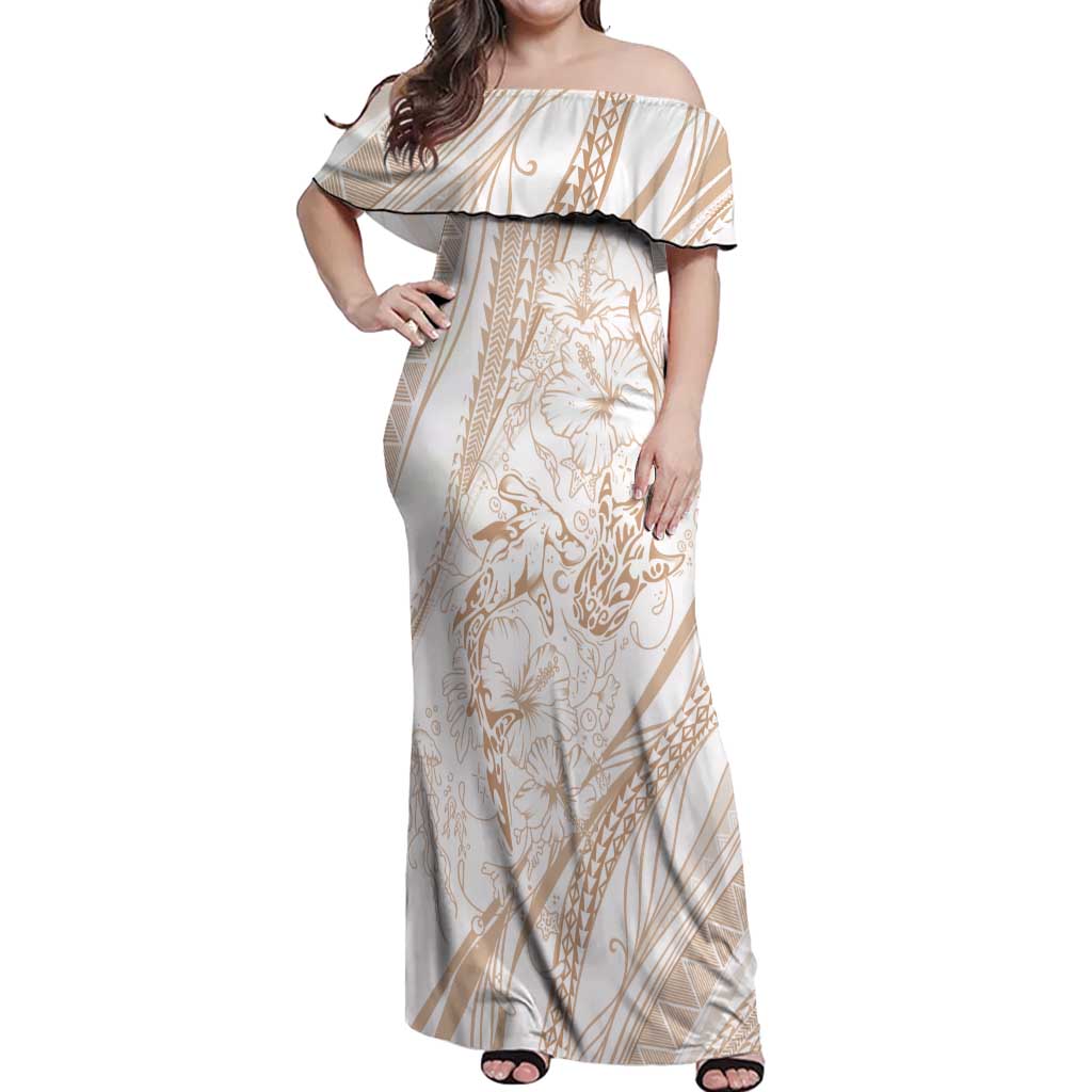 Sharks Couple Dreamy Polynesians Floral Sea Off Shoulder Maxi Dress Hazel - Polynesian Pride