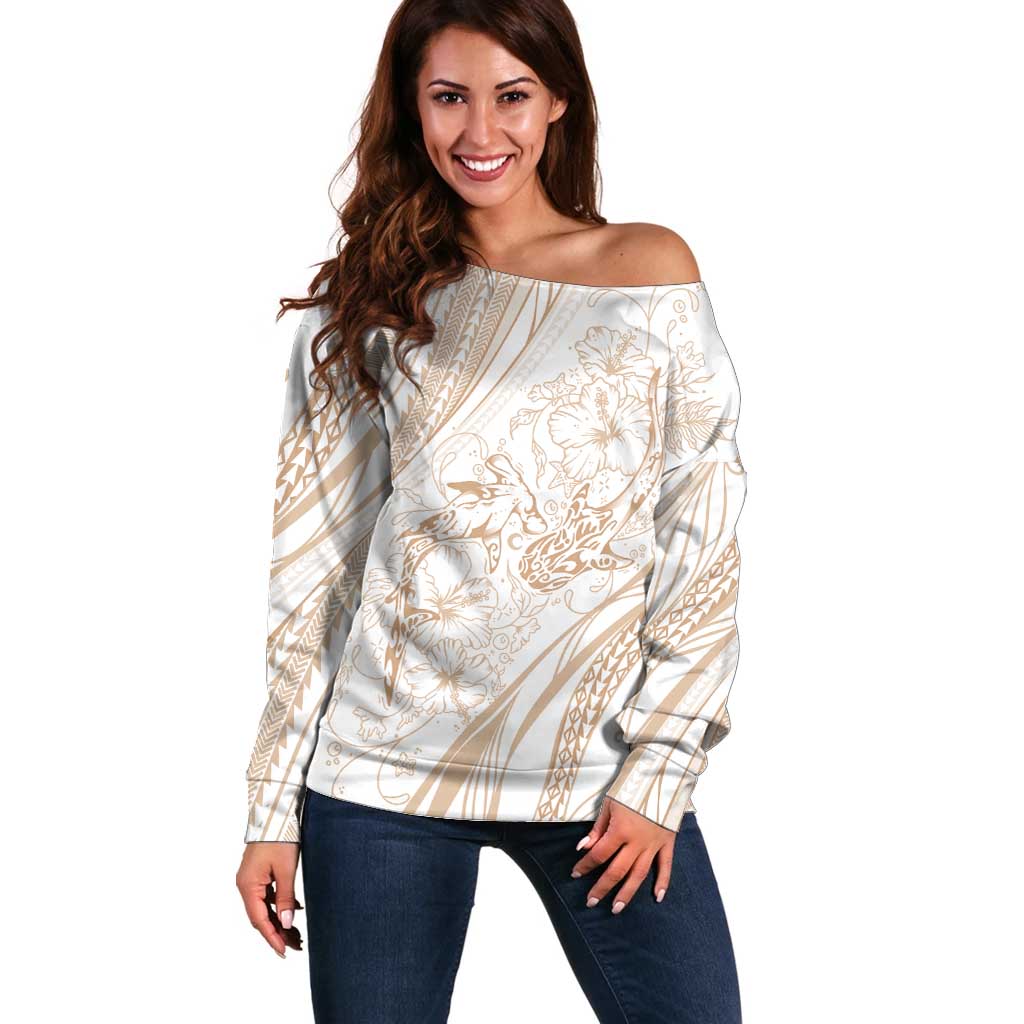 Sharks Couple Dreamy Polynesians Floral Sea Off Shoulder Sweater Hazel - Polynesian Pride