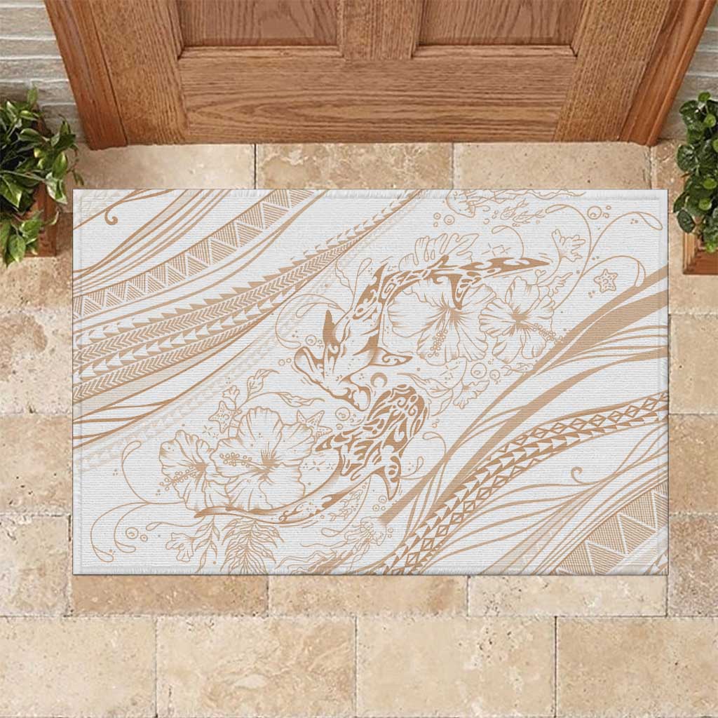 Sharks Couple Dreamy Polynesians Floral Sea Rubber Doormat Hazel - Polynesian Pride