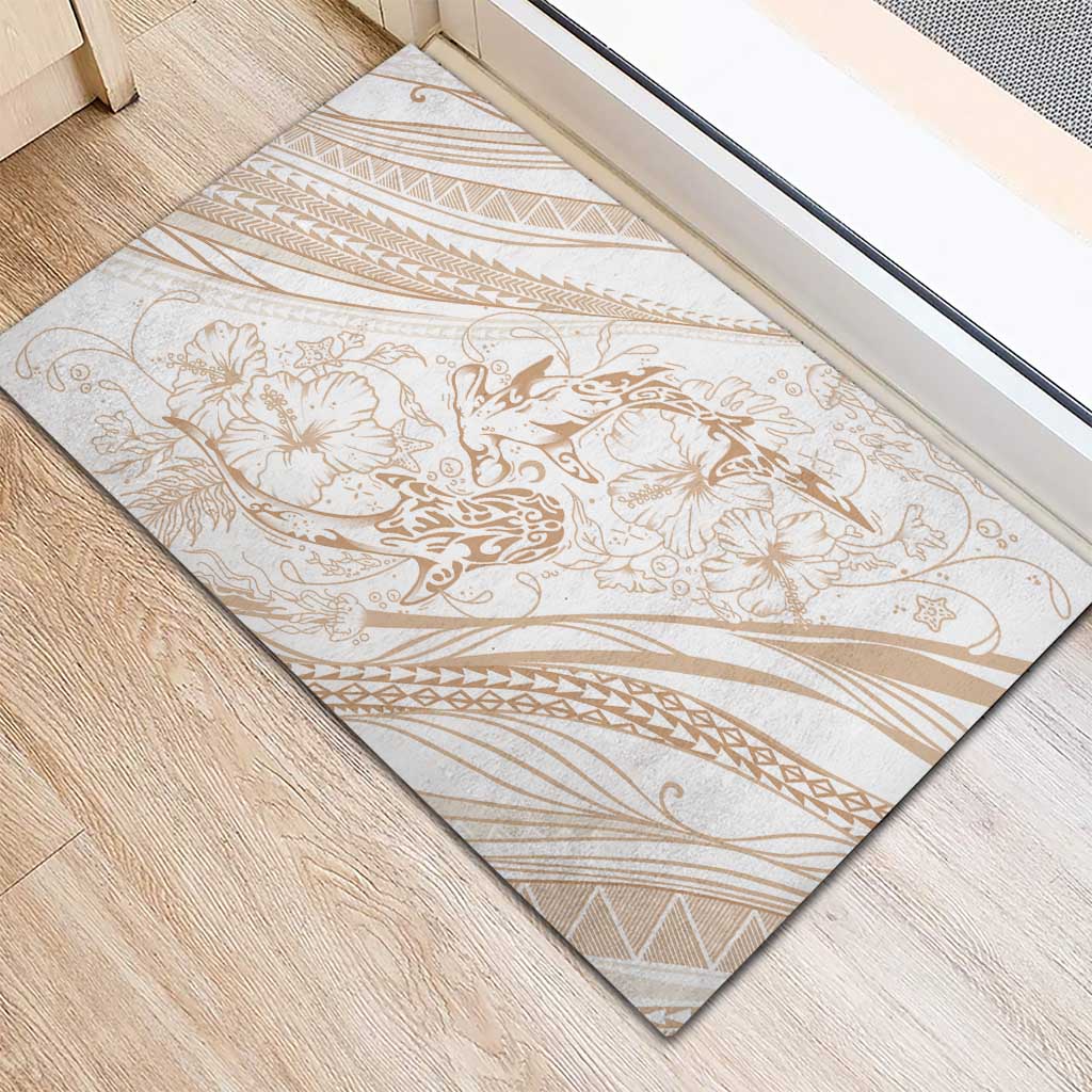 Sharks Couple Dreamy Polynesians Floral Sea Rubber Doormat Hazel - Polynesian Pride