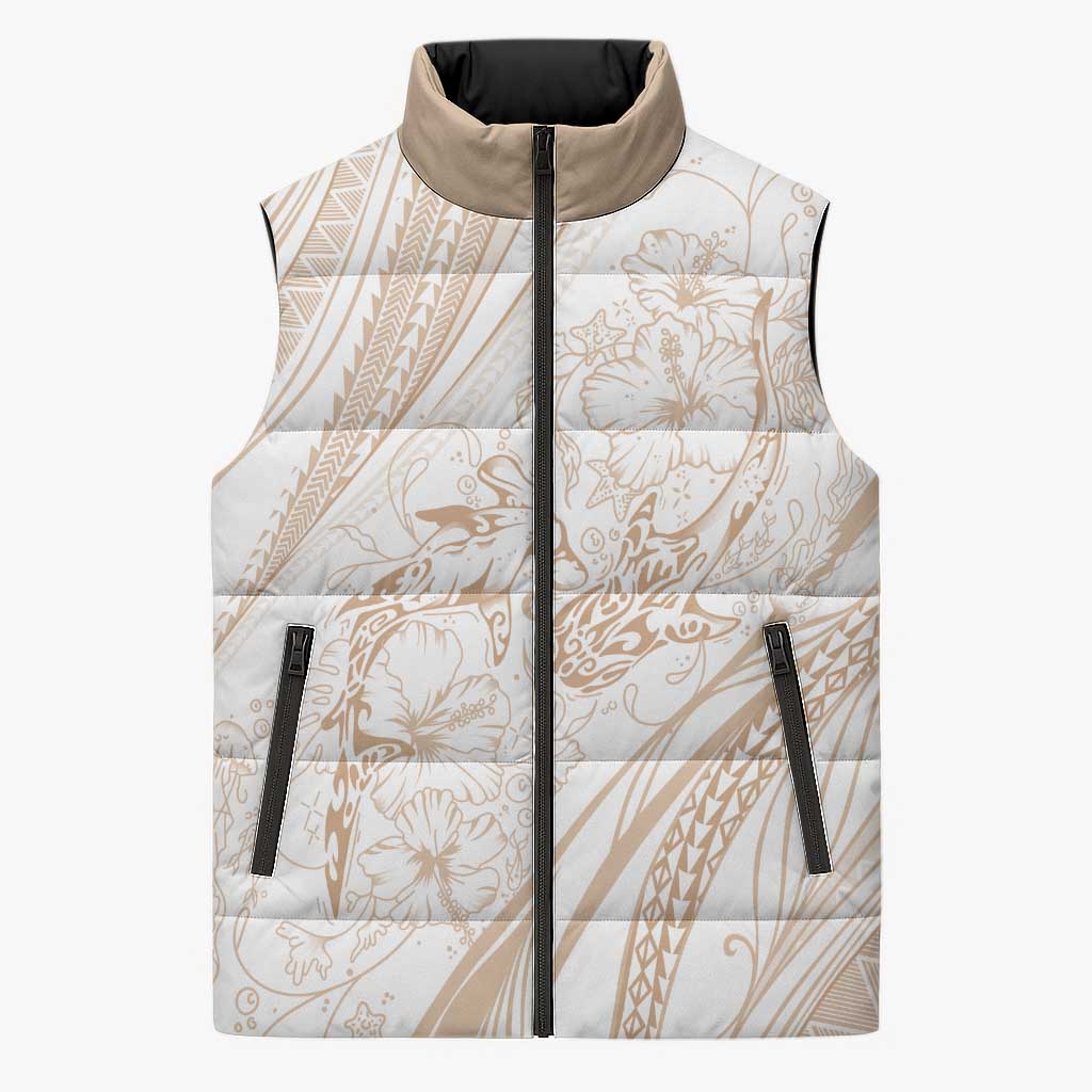 Sharks Couple Dreamy Polynesians Floral Sea Sleeveless Puffer Jacket Hazel - Polynesian Pride