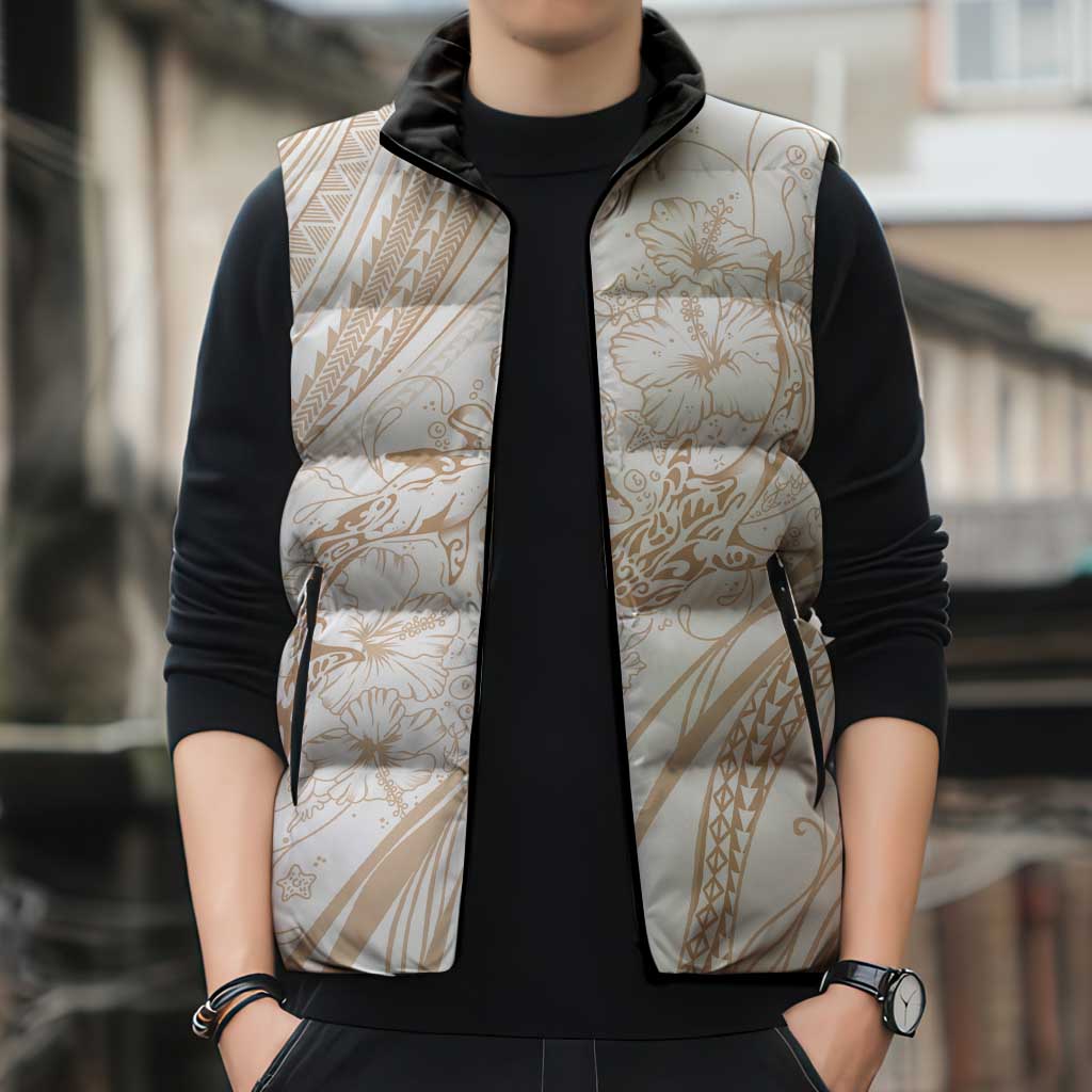 Sharks Couple Dreamy Polynesians Floral Sea Sleeveless Puffer Jacket Hazel - Polynesian Pride