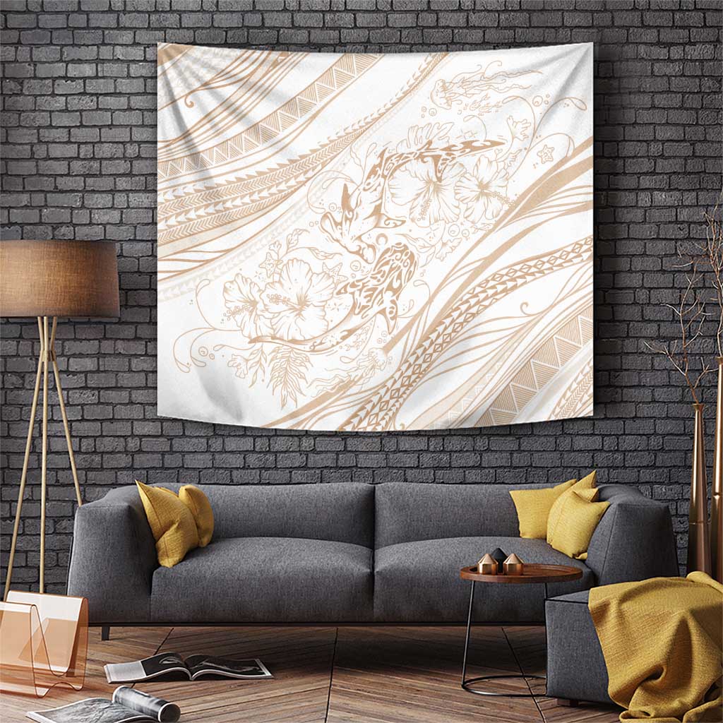 Sharks Couple Dreamy Polynesians Floral Sea Tapestry Hazel - Polynesian Pride