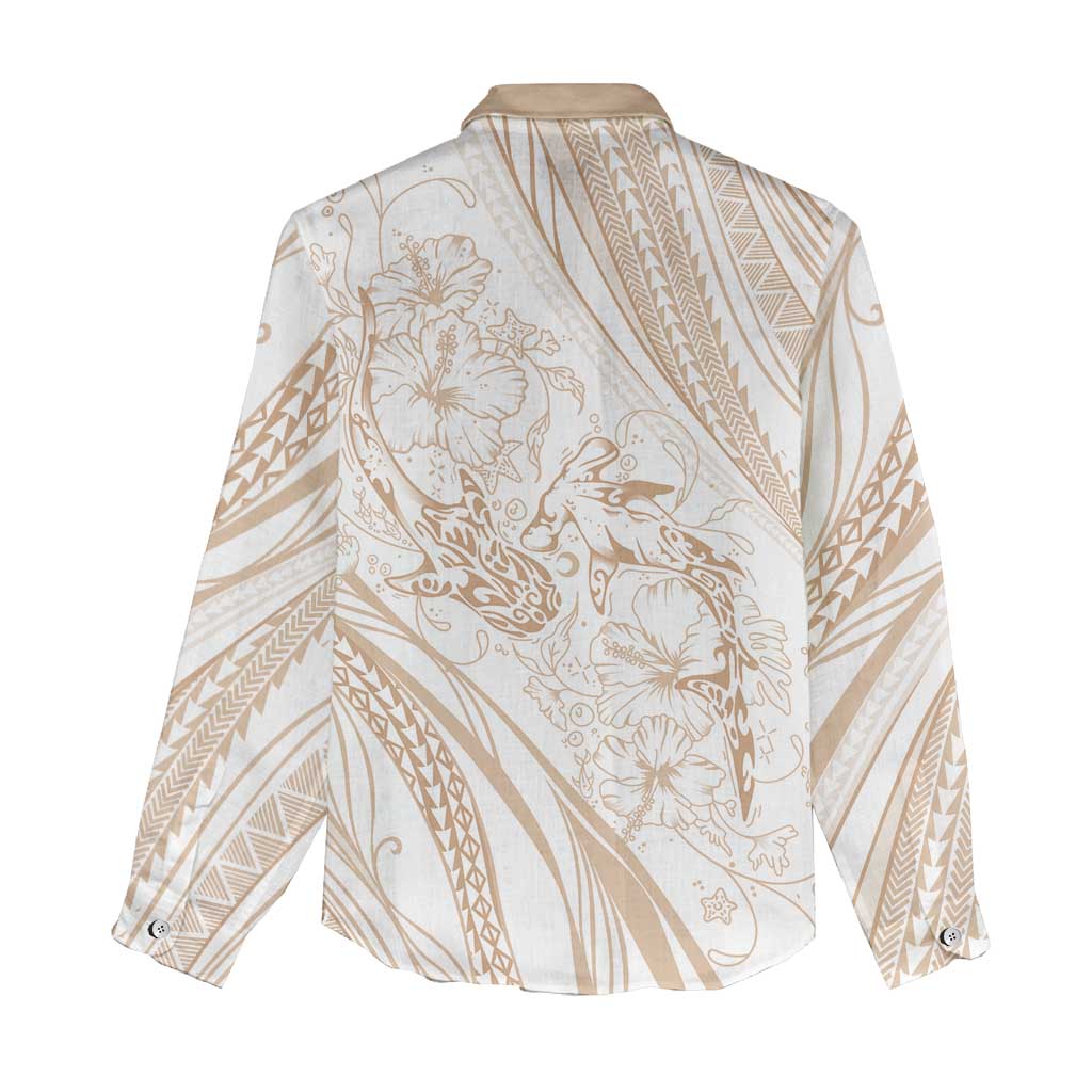 Sharks Couple Dreamy Polynesians Floral Sea Women Casual Shirt Hazel - Polynesian Pride