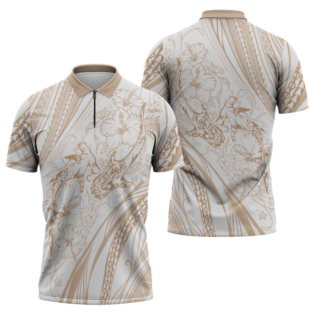 Sharks Couple Dreamy Polynesians Floral Sea Zipper Polo Shirt Hazel - Polynesian Pride