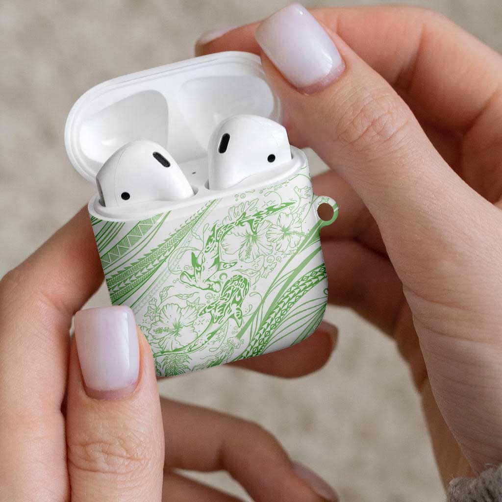 Sharks Couple Dreamy Polynesians Floral Sea AirPods Case Emerald - Polynesian Pride