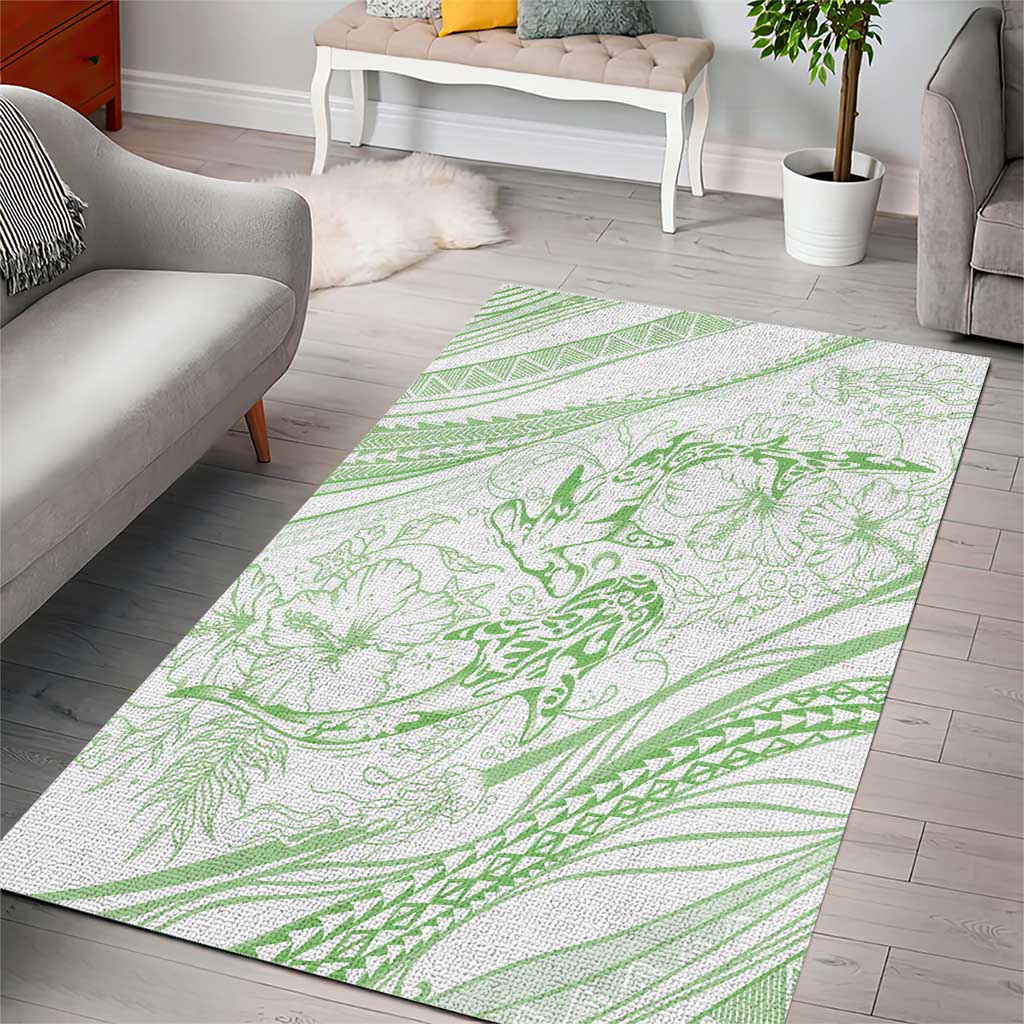 Sharks Couple Dreamy Polynesians Floral Sea Area Rug Emerald - Polynesian Pride