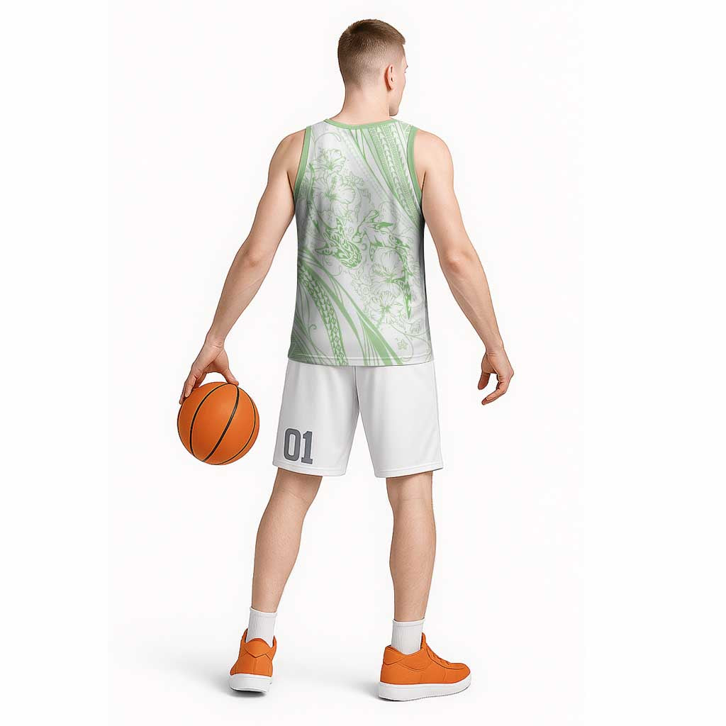 Sharks Couple Dreamy Polynesians Floral Sea Basketball Jersey Emerald - Polynesian Pride