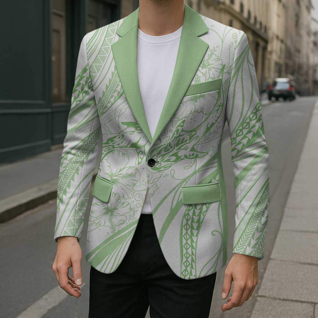 Sharks Couple Dreamy Polynesians Floral Sea Blazer Emerald - Polynesian Pride